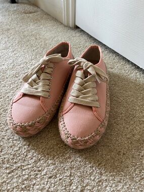 Emu Pink Canvas Espadrille Sneakers with Natural Laces